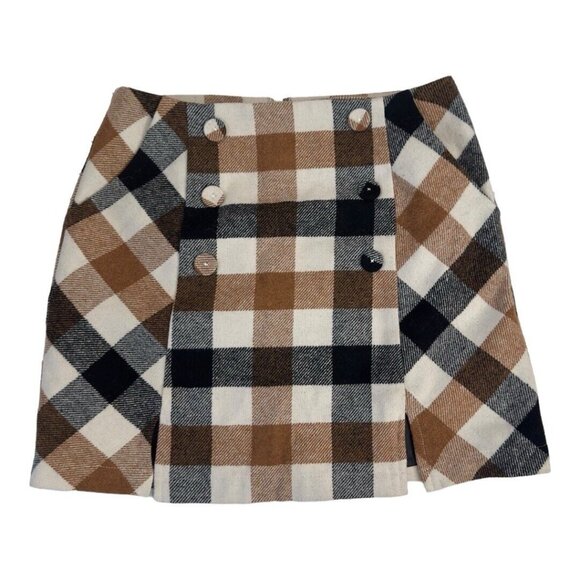 Forever 21 Skirt Womens Small Brown Plaid Mini Pockets Button Front Business - Picture 3 of 13